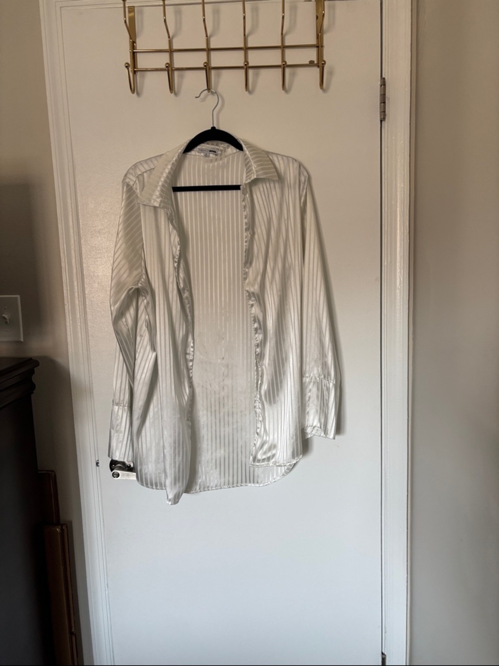 White Satin-Striped Dress Shirt